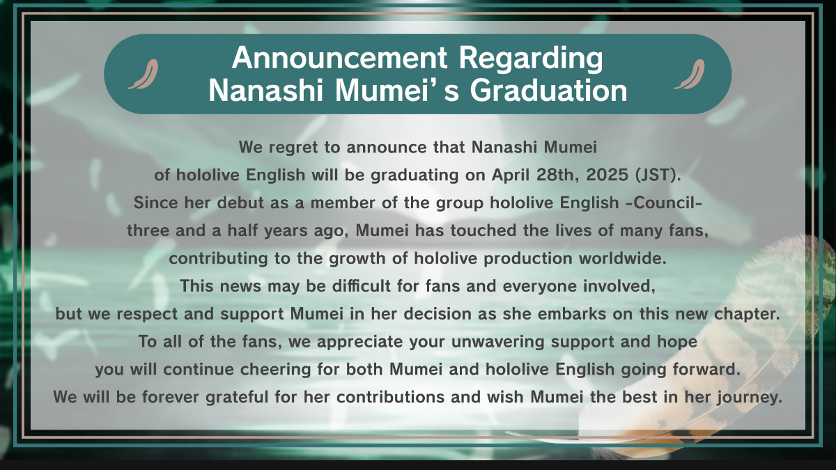 Nanashi Mumei is Graduating from Hololive