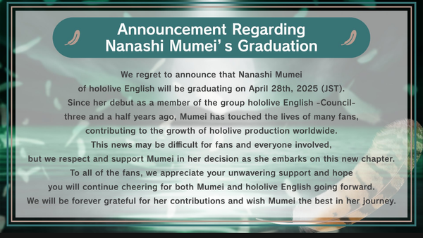 Nanashi Mumei is Graduating from Hololive